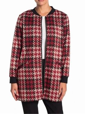 Sanctuary Red Houndstooth Long Bomber Jacket